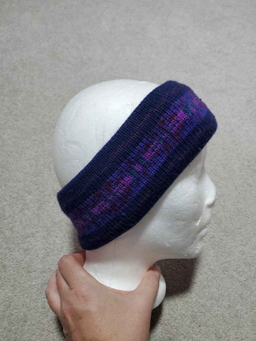 COLUMBIA Vintage Wool Knit Ear Warmer Headband Navy Purple Fleece Lined Nordic - Picture 5 of 11